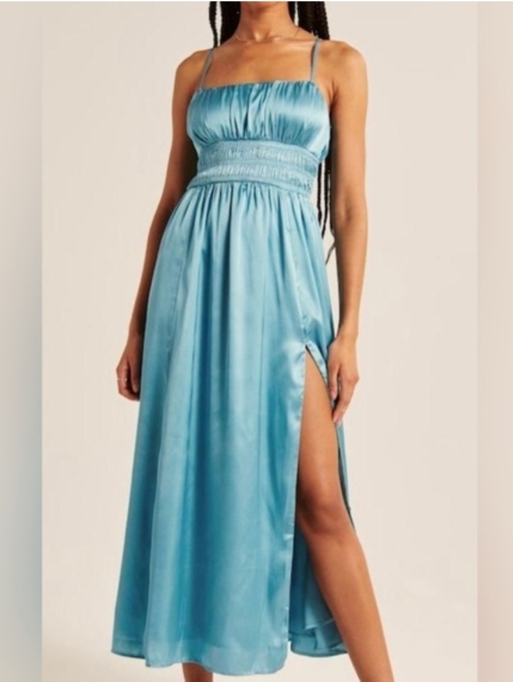 Abercrombie & Fitch Smocked Babydoll Fairy Whimsical Satin Maxi Dress. Sz S